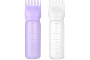 FXSPLCZ 2 Pack Root Comb Applicator Bottle Oil Applicator for Hair Dye Hair Oiling Bottle with Graduated Scale, 6 Ounce (Purple & White)