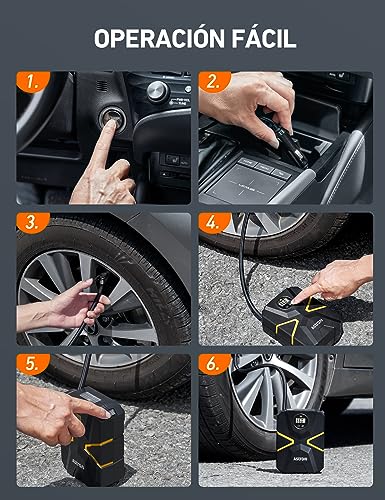 AstroAI Compresor para neumáticos de coche, bomba de aire de 10,3 bar, 12 V CC, con pantalla LCD en tiempo real, presión de los neumáticos preestablecida, desconexión automática, compresor de aire