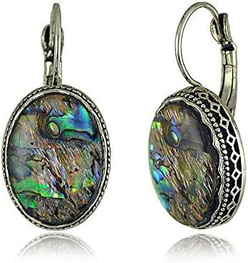 Autudress Lady Inlay Sea Mother of Abalone Shell Lever Back Dangle Oval Evening Earrings Jewelry
