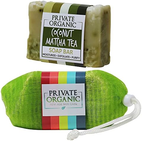 All Natural Artisan Vegan Bar Soaps - USDA Certified Organic- Handmade in the USA- Exfoliating &amp; Moisturizing- Beautiful Scent- Best For Body/ Face/ Hand - With Soap Saver Pouch (Coconut Matcha Tea)