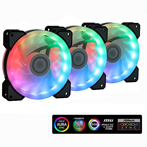 LEDdess RGB LED 120mm Case Fan Motherboard Control for PC Cases, CPU Coolers, Radiators System Support ASUS Aura (3pcs RGB Fans, B Series)