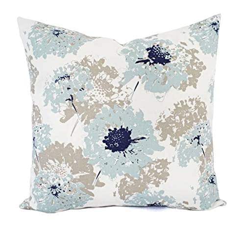 Spa Blue Pillows Navy and Blue Floral Pillow