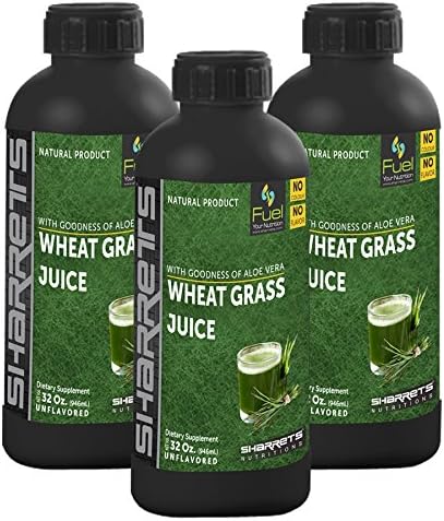 Sharrets Organic Wheatgrass Juice 3 x 946ml, Immunity Metabolism Booster Energy Drink, Daily Health Supplement, Non GMO Gluten Free - Halal Certified, No Added Color Sugar Flavor or Water