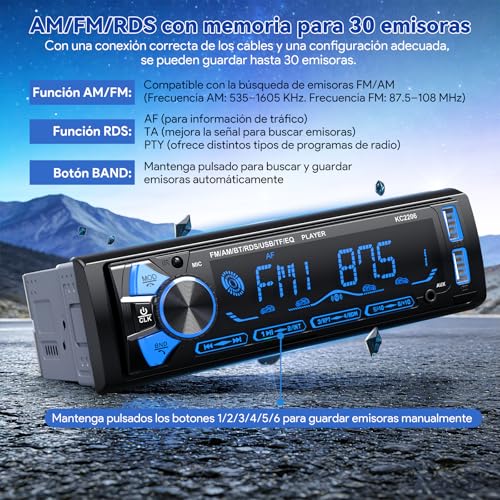 Removable Bluetooth Car Radio, Wistrue RDS Autoradio Bluetooth 5.0, FM/Am 1DIN Car Radio Stereo Supports MP3/2USB Fast Charging/AUX/SD Compatible with Android and iOS