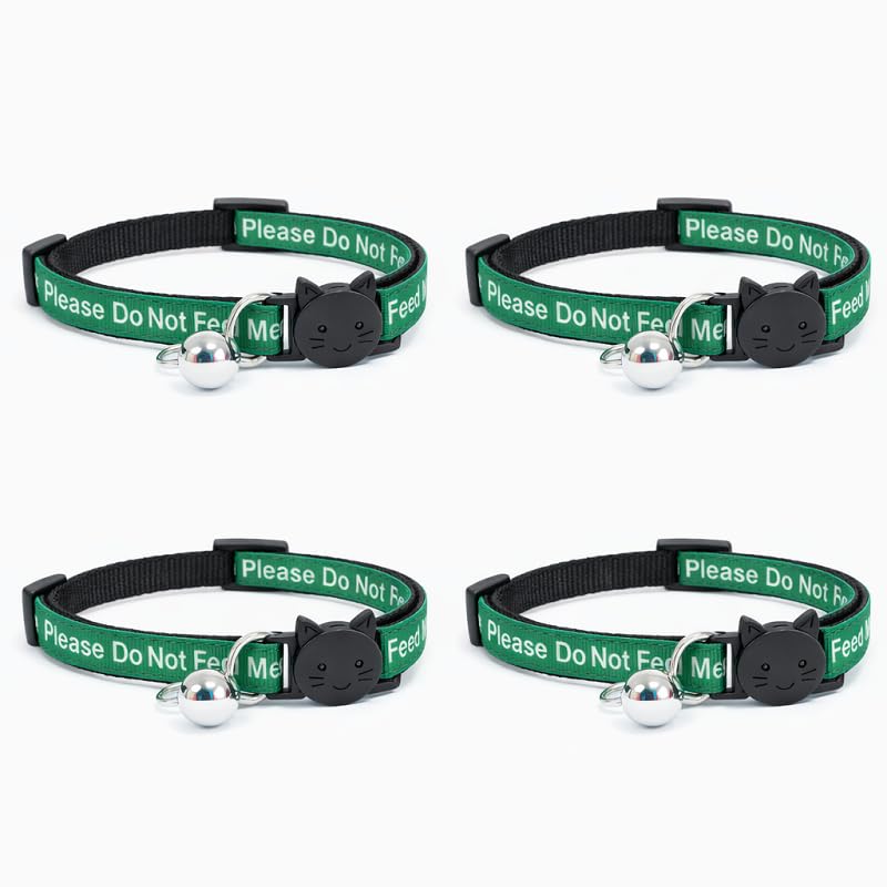 Worded Cat Collars – Please Do Not Feed Me, I Am Microchipped | Safe Quick Release Breakaway Buckle | Zacal Cat Collars (Pack of 4, Green, Please Do Not Feed Me)