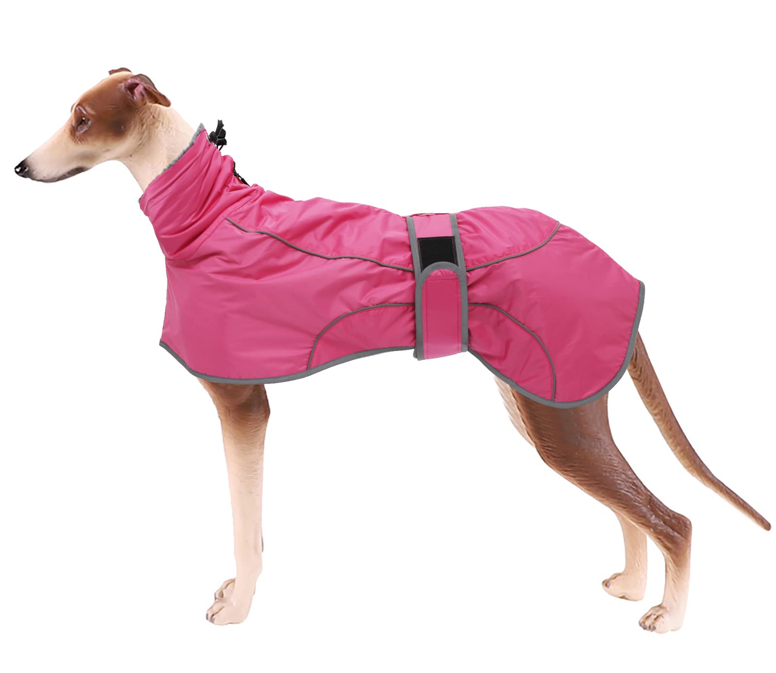 Geyecete Whippet Greyhound Winter Coat With Warm Fleece Lining, Outdoor Apparel With Adjustable Bands, Premium Clothes For Medium, Large Dogs - Pink - XXXL