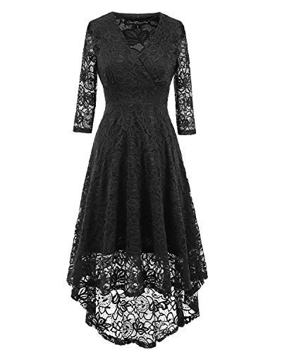 EvoLand Women Floral Lace High Low Bridesmaid Dress V Neck