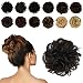 FESHFEN Human Messy Buns - 100% Human Hair Bun Real Scrunchies Hair Pieces Ponytail Extensions Wavy Tousled Updo Chignon Hairpieces for Women, Dark Brown