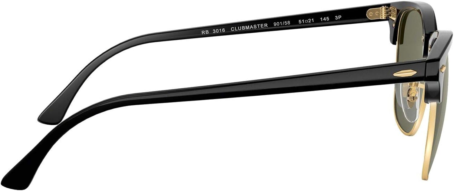 Ray-Ban RB 3016 Clubmaster Square Sunglasses, Black/Polarized Green, 49 mm: Shoes
