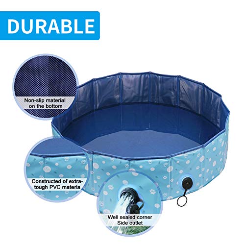 Delicacy Foldable Dog Pool, PVC Collapsible Dogs Pet Kiddie Bath Pool Swimming Pool,Bathing Tub for Dogs Cats and Kids-Blue