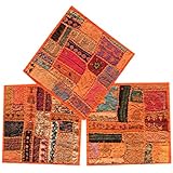 Set Of 3 Designer Throw Pillow Sham Vintage Patchwork Cotton Cushion Covers 16 x 16
