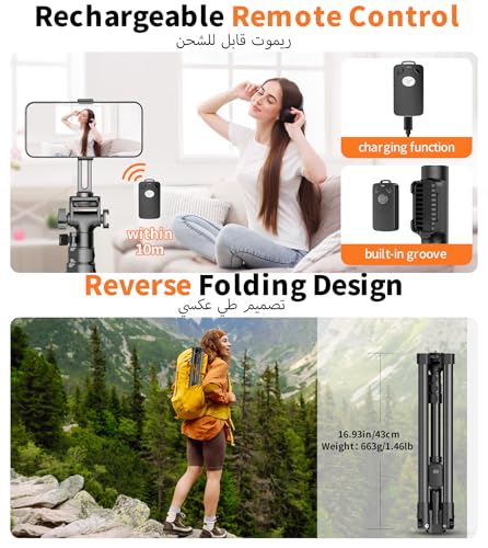 XXZU 187cm Magnetic Phone Tripod, Lightweight Monopod for Camera with Remote Control & Magnetic Phone Holder, Aluminum Tripod for Smartphone,Travel Tripod for iPhone/Android/Camera/Projector/Ringlight