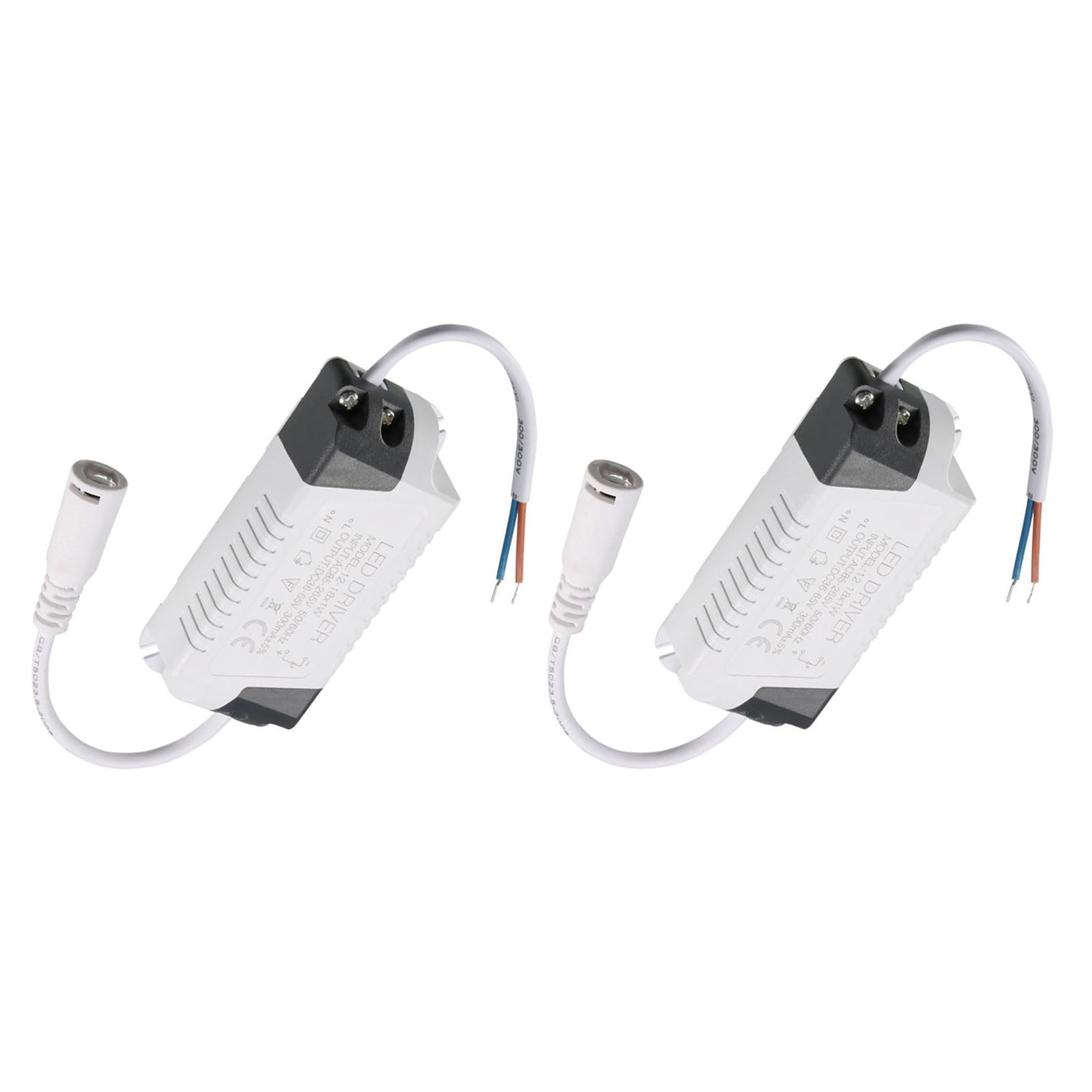 YOKIVE 2 Pcs 12-18W Constant Current 300mA LED Driver, AC 85-265V Come with DC Connector | Short Circuit Protection, Great for LED Display (Output 36-65V)