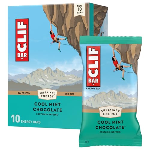 CLIF BAR – COOL MINT CHOCOLATE WITH CAFFEINE – MADE WITH ORGANIC OATS – ENERGY BARS – NON-GMO – PLANT BASED PROTEIN BARS (10 PACK)
