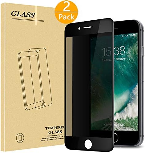 [2 Pack] iPhone 8 7 6 6s Tempered Glass Screen Protector Privacy Full Coverage, Tourist Anti-Spy Anti-Fingerprint Bubble Free Scratch Resistance 3D Touch Compatible Tempered Glass Screen Saver