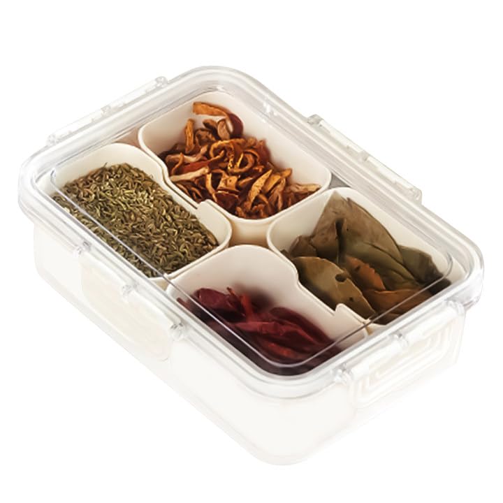 Longzhuo Divided Serving Tray with Lid and Handle, Portable Snackle Box Container, Snack Candy Box with 4 Compartments, Bento Snack Box for Candy, Fruit, Nut, Suitable for Party, Picnic