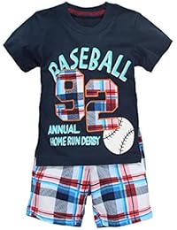 Baseball Little Boys Cotton Short Sleeve Set 2Pcs Black,18/24M