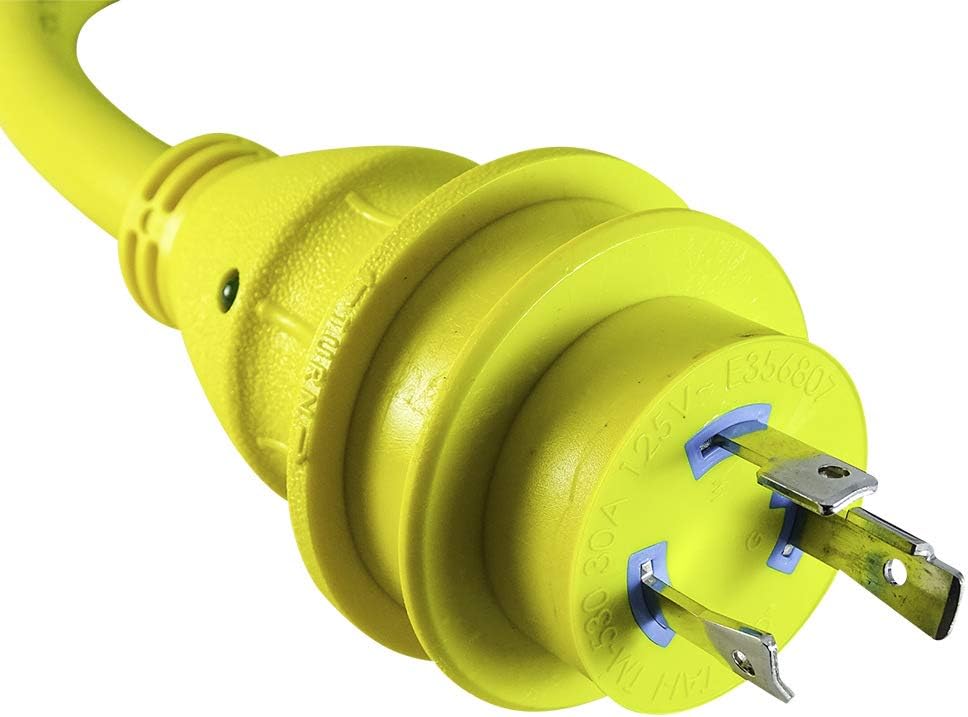 MARVINE Cable Shore Power Cord Adapter 30Amp Lock Male L5-30P to 15Amp Female 5-15R Pigtail 1.5Ft (30A L5-30P to 15A 5-15R): Home Improvement