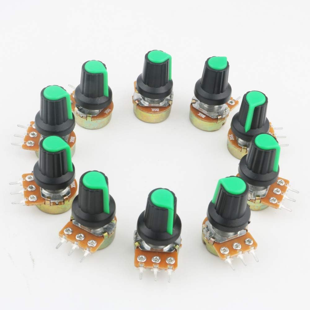 RUNCCI-YUN B5K Linear Potentiometer 3 Terminal Rotary Potentiometer with Cap Nuts and Washer 10PCS (B5K-10PCS) - Image 3
