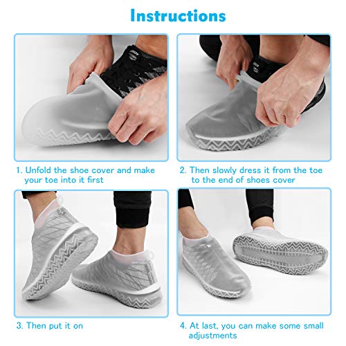 AOGUERBE Waterproof Silicone Boot and Shoe Covers, Reusable Rubber Shoe Protectors Men/Women Covers for Shoes Rain Silicone Protector for Outdoor/Indoor/Walking Non Slip Stretchable (Large, White)