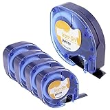 5-Pack Iron on Fabric Labels Replace Dymo Iron on Labels 18771 for Clothing Work with Dymo LT LetraTag Printers T-100H LT-100T LT-110T, Black Print on White Clothes Labels, 1/2 Inch