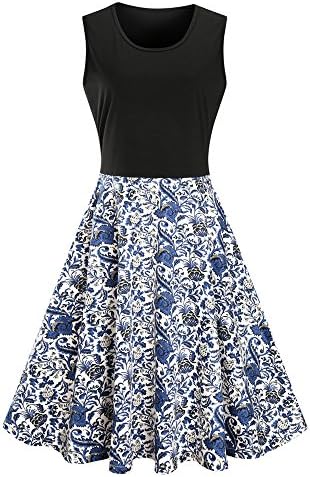Aibwet Women's Casual O-Neck Sleeveless Vintage Dresses A-line Cocktail Party Dress (Black, XXL)