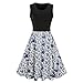 Aibwet Women's Fit and Flare Floral Print Sleeveless Summer Beach A-Line Party Evening Cocktail Swing Dress