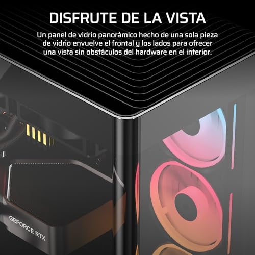 Quadro 4500X LX-R RGB Semitower para PC com vidro panorâmico – Sistema de montagem InfiniRail, capacidade para dois radiadores de 360mm, inclui 3 ventoinhas LX120R – pretas
