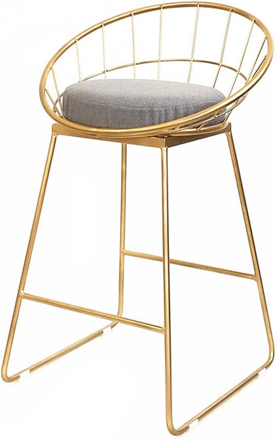 Bar chair Cqq Simple Iron High stool Modern dining chair Nordic style (Color : Gold)