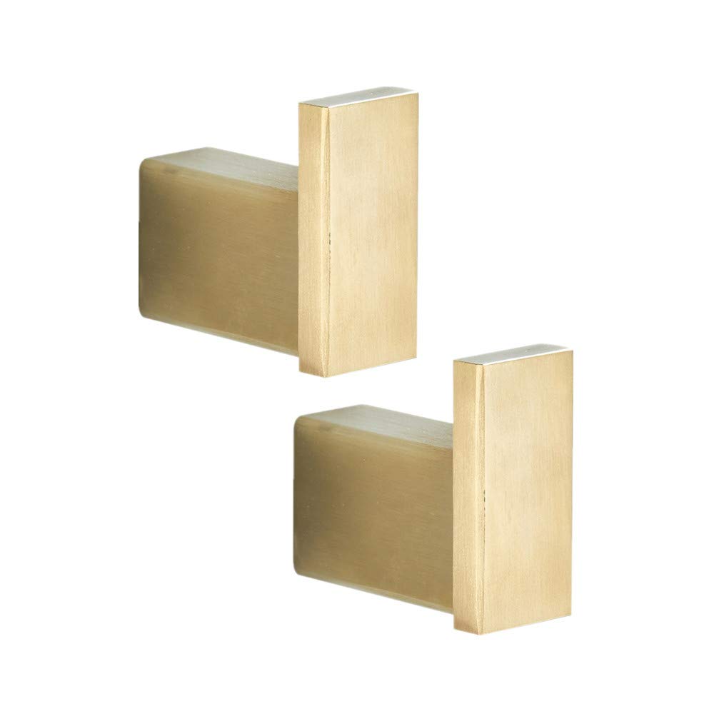 WOMAO Command Hooks Gold Brushed Wall Mounted 2 Packs Towel Hooks SUS 304 Stainless Steel for Bathroom Kitchen Toilet Coat Hooks
