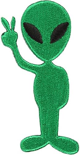 Alien UFO Peace Sign NASA Space Embroidered Iron On Shirt Bag Jeans Badge Patch