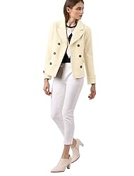 Allegra K Women's Notched Lapel Double Breasted Pea