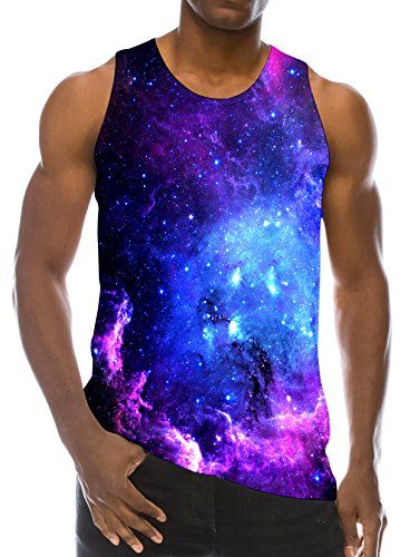 RAISEVERN 3D Starry Sky Print Funny Pattern Realistic Underwaist Gym Tank Tops for Men,Starry Sky,Small