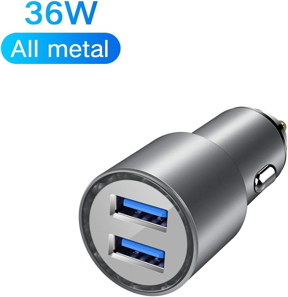 Car Charger, 36W Qualcomm Certified QC 2.0 / QC 3.0 All Metal Fast Car Charger Adapter Compatible with iPhone 11/11 Pro/11 Pro Max/XS/X/8/7/6/5 and More