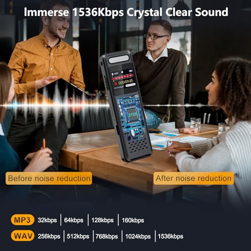 80GB Voice Recorder 100 Hours Continuous Recording, Ponovo Professional Voice Activation Recorder 1536Kbps with MIC, 1100mAh Mini Audio Recorder with Password for Interviews Meetings
