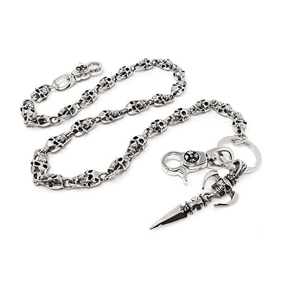newtro-Skull-Links-Biker-Key-Wallet-Chain-Trucker-Jean-Pants-Chain-for-Men-Punk-Gothic-Key-Chains-Silver-Black-Gold-28-ZK07-Silver