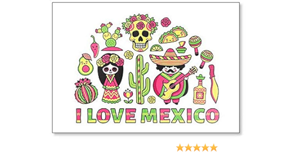 Viaja a México. Imán para nevera con ilustración de dibujos animados