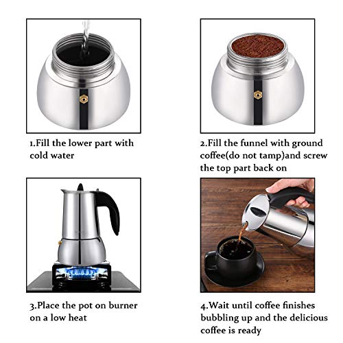Mr. Rudolf Coffee Maker and Moka Pot,18/10 Stainless Steel Stovetop