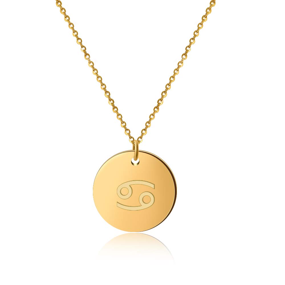 GD GOOD.designs EST. 2015 Zodiac Chain Cancer Gold 18 Carat - Waterproof I Gold Plated Necklace with Horoscope Pendant I Stainless Steel Zodiac Necklace for Ladies