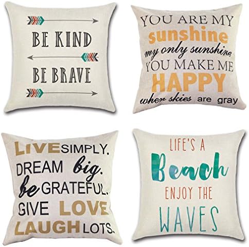 PSDWETS Home Decor Be Kind Be Brave Arrows Pillow Covers Set of 4 Cotton Linen Beach Decor Throw Pillow Case Cushion Cover 18 X 18