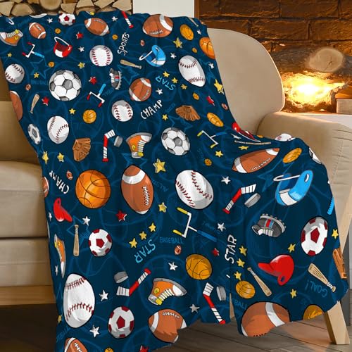 exroozy Sports Blanket Basketball Soccer Baseball Throw Blankets for Girls Boys Funny Balls Fleece Throws Cozy Flannel Warm Fuzzy Blue Plush Stuff for Sofa Bed Decor Gifts for Kids Men Women 50"x40" at Amazon