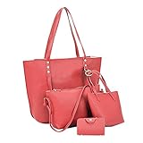 Clearance!! 4 Pcs Womens Fashion Bags Women Leather Shoulder Bag+Crossbody Bag+Handbag+Wallet (Red)