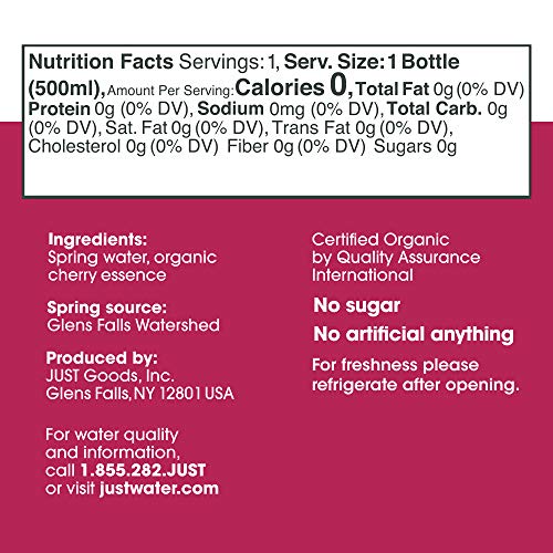 JUST Water Infused | Organic Cherry | 100% Premium Spring Water flavored with Organic Essences in a Paper-Based Recyclable Bottle, No Sugar, Artificial Flavors or Sweeteners, 16.9 fl oz (Pack of 12) - Thumbnail 7