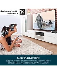Receptor transmisor Bluetooth 4.2, rango de 164 pies, adaptador Bluetooth 3 en 1, baja latencia aptX en doble enlace, par 2 en modo TX y RX, Toslink óptico RCA aux de 3.5mm para sistema de TV   sistema estéreo del hogar