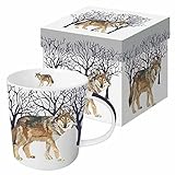 Paperproducts Design Gift Boxed Porcelain Mug, 13.5 oz, Winter Woods Wolf, Multicolor