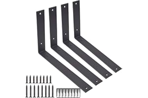 WINKER Shelf Brackets 12 Inch Wall L Brackets 4PCS Heavy Duty for Shelves Metal Black Rustic Industrial Brackets for DIY Opening Shelves Project Hardware Included