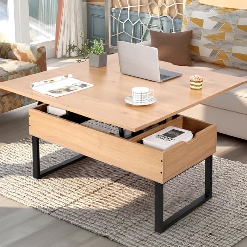 VOWNER Couchtisch Höhenverstellbar, 3-in-1-Multifunktions-Wohnzimmertisch mit Versteckter Aufbewahrung, Couchtisch Umwandelbar in Wohnzimmer-Esstisch