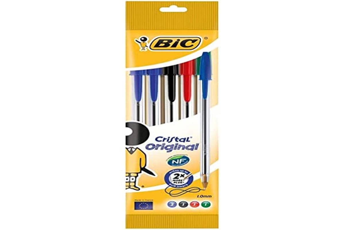 Bic 802054 Stick Ballpoint Pen Black Ballpoint Pen – Ball Point Pens, Blue, Green, Red 5pièce (S) (0.4 mm Stick Ballpoint Pen, 1 mm, Black, Blue, Green, Red, Transparent, Medium)