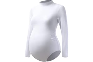 Bhome Maternity Shirt Mock Neck Long Sleeve Bodysuit for Pregnant Photoshoot