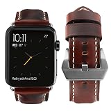 top4cus Compatible with Apple Watch 38mm 42mm 40mm 44mm Genuine Leather Strap Series 4 Series 3 Band for Men and Women (42mm/44mm, Unique Brown)
